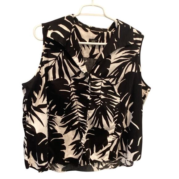 Talbots Womens Sleeveless Button Up Shirt Plus Size 20W Petite Black White Beach - Picture 1 of 8
